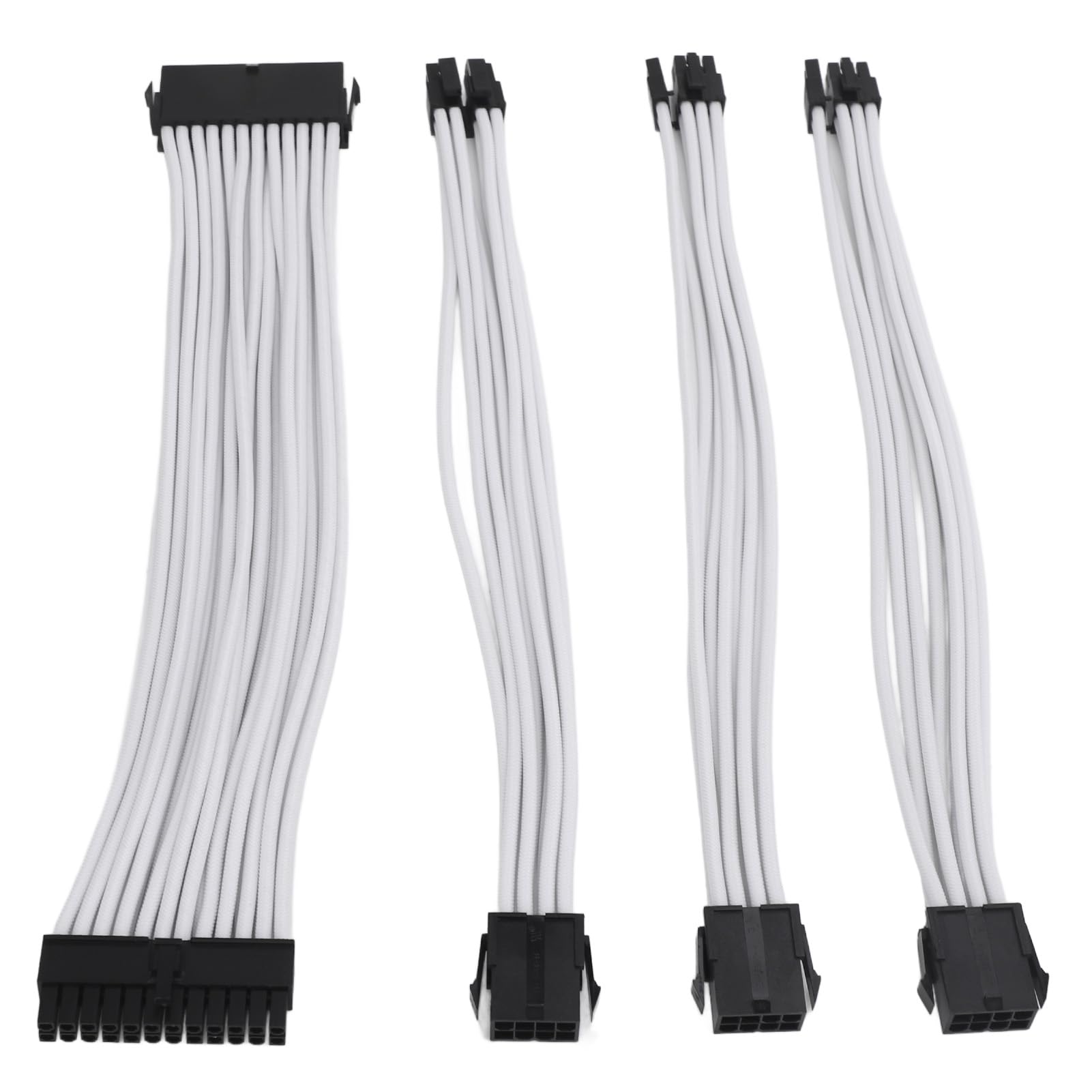 4 Unidades de Cables de extensión de alimentación PSU de 18 AWG, con Funda de Nailon de 30 cm, de 24 Pines ATX y 4+4 Pines para CPU, así como de 6+2 Pines para GPU PCIE; Cable de (Blanca)