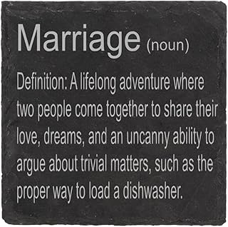 Marriage Definition Slate Coaster - Funny Wedding Gifts for Couple, Wedding Anniversary Gifts for Couple, Bride and Groom, Parents - Engagement Presents Felt Pads, Mr & Mrs Coasters for Him and Her