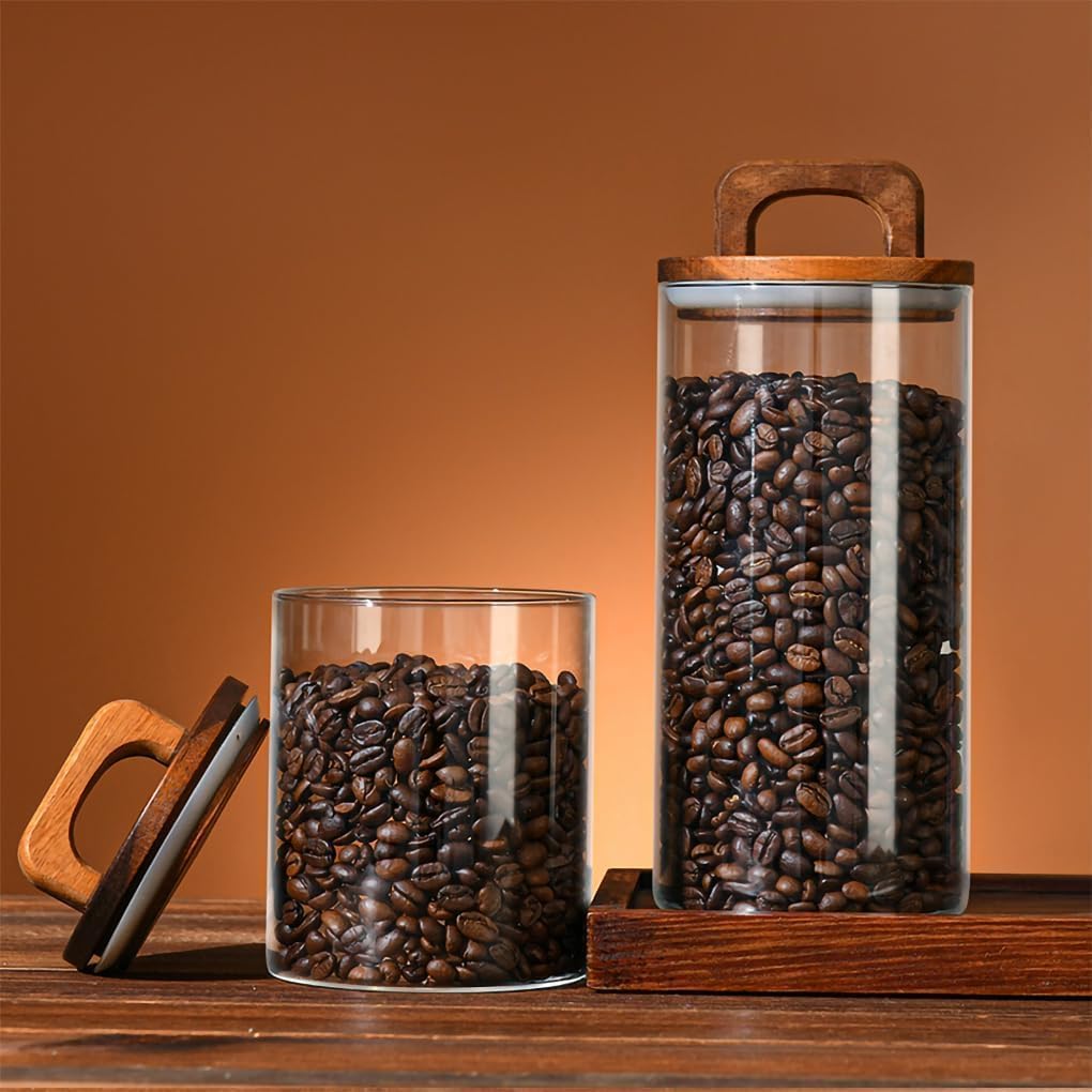 Zuckerdose, Glasgefäß mit luftdichtem Holzdeckel, Lebensmittelaufbewahrung, Küchenbehälter for Tee, Kaffee, Kräuter, Zucker, Gewürze, Nüsse(41 OZ)