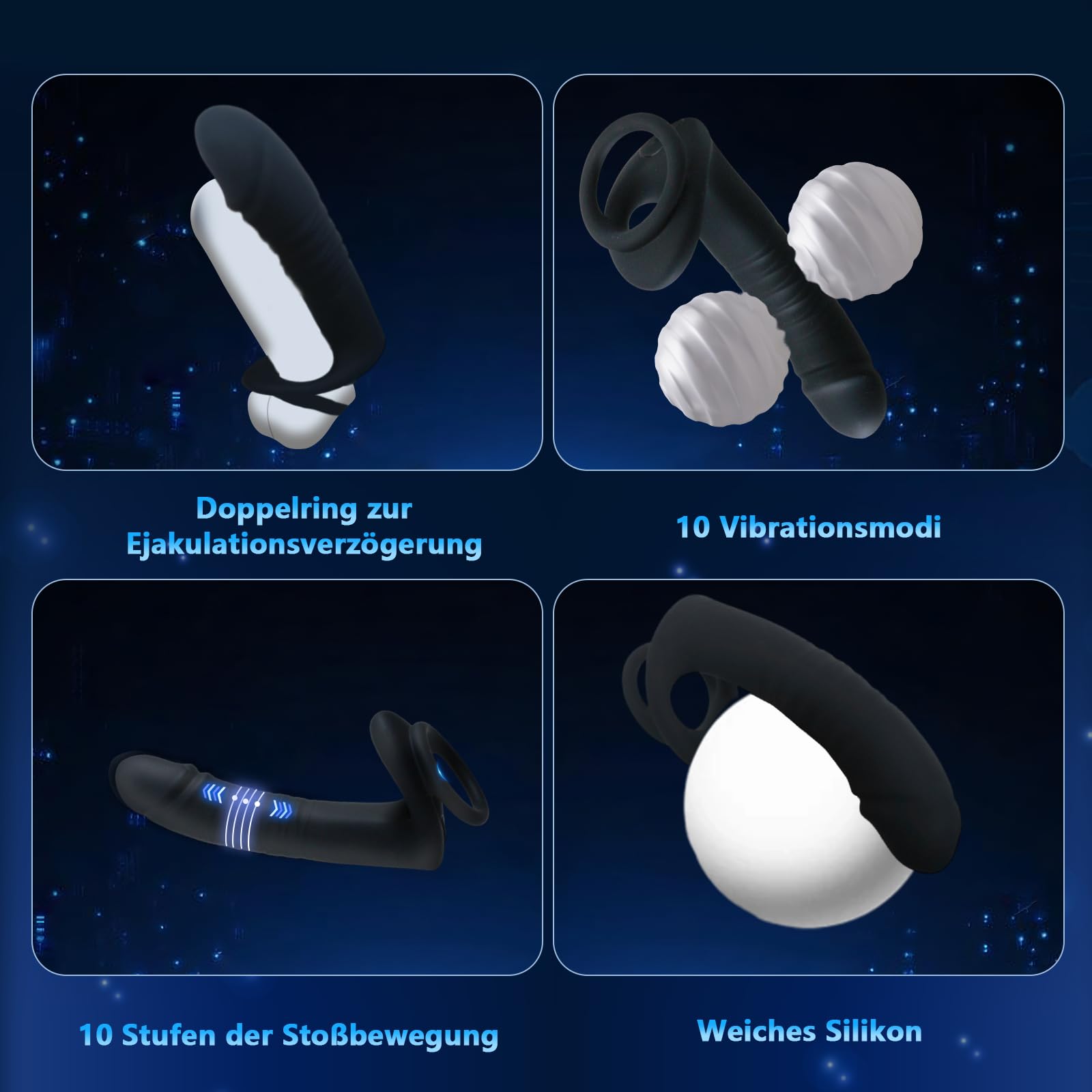 3 IN 1 Vibratore Anale con Anello, Vibratore Anale Dildo, Stimolatore Prostata Anal Plug Sex Toys 10 Modalità di Spinta e Vibrazione Doppio Penetratore Sex Toys con Telecomando per la Coppia