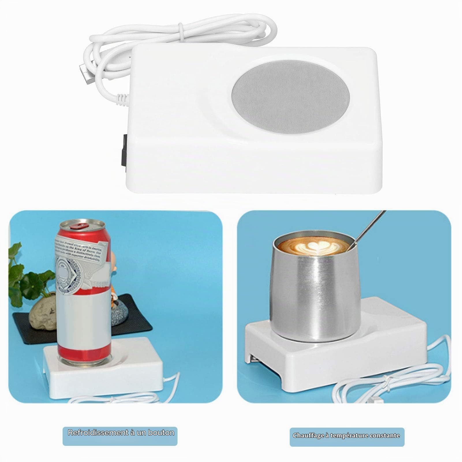 Refroidisseur de Tasse, Refroidisseur de Boisson électrique, Tasse de café, thé, canettes de Boisson, Refroidisseur à Double Usage USB, Dessous de Verre électrique, Tapis de
