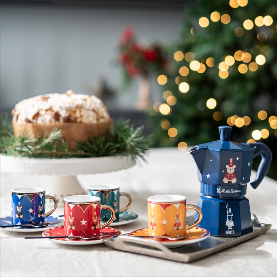 Image of Bialetti Moka Express Iconic Italian Stovetop Espresso Maker (Blue /Red, 3 Cups)