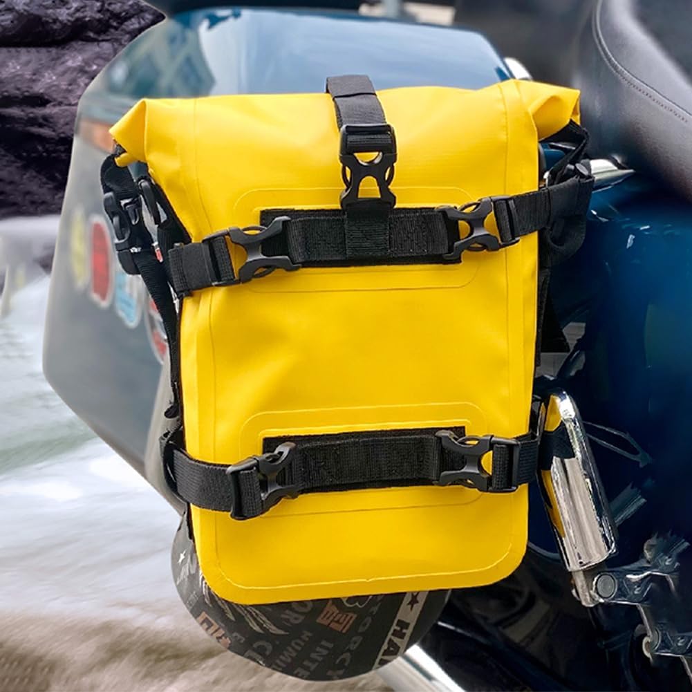 Garvee Sacoche latérale Moto étanche IPX6 8L – Porte-Outils Cadre Universel avec bandoulière réglable – Idéal Accessoires Cyclisme Outdoor – Jaune, 19cm x 9cm x 30,5cm