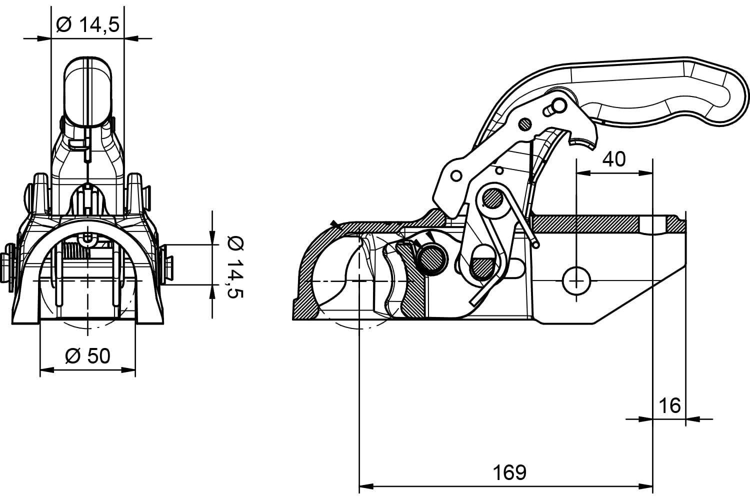 Cabezal de enganche de bola KF27A M14 MMA 2700kg