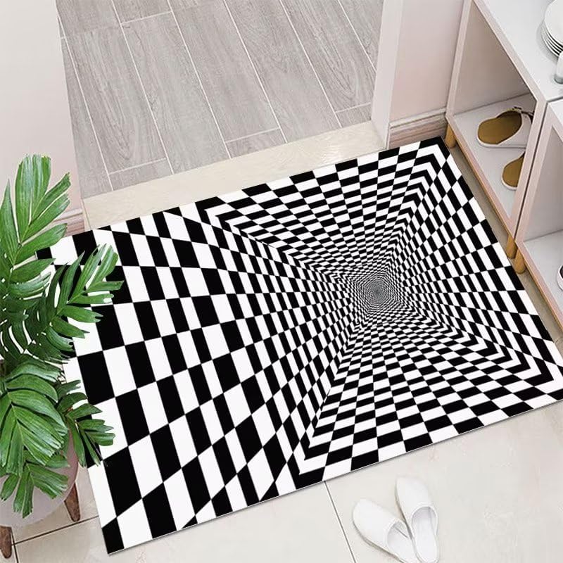 Alfombra de ilusión óptica divertida con sensación de caída, para dormitorio, sala de estar, baño, alfombra geométrica de 79 x 63 pulgadas