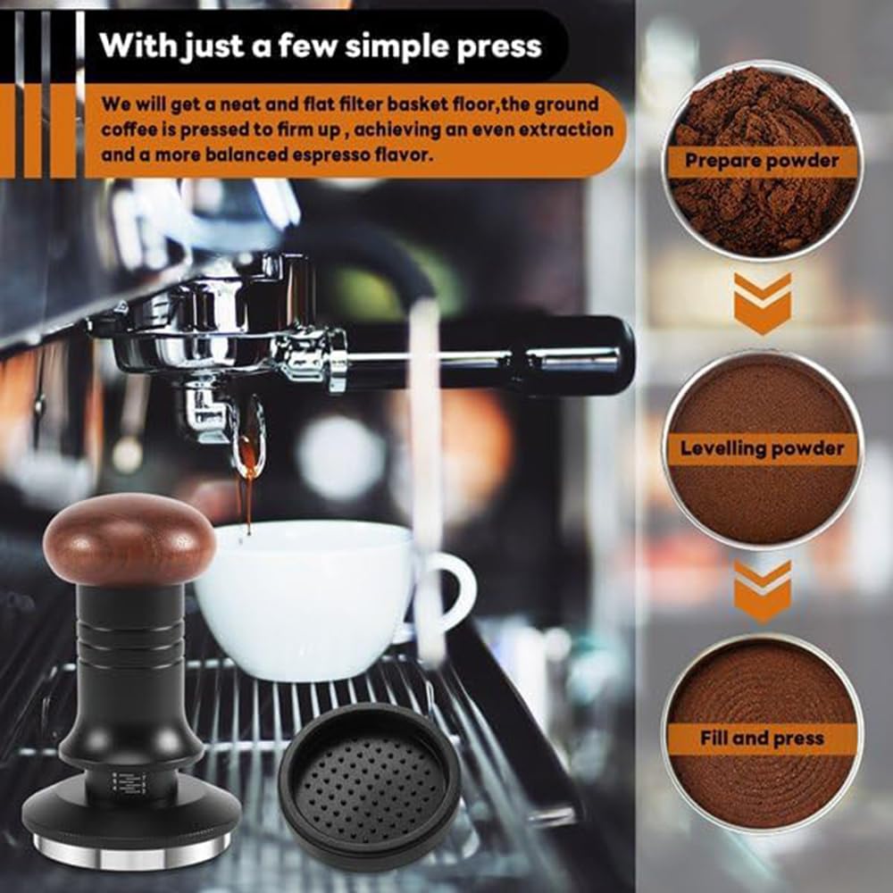 Espresso Coffee Tamper, Coffee Tamper 53mm, with Spring Loaded, Constant 30lb Tamper Tool, Calibrated Coffee Tamper Adjustable Depth Tamp Tools Stainless Steel Base for Espresso Machine (Ripple Base)