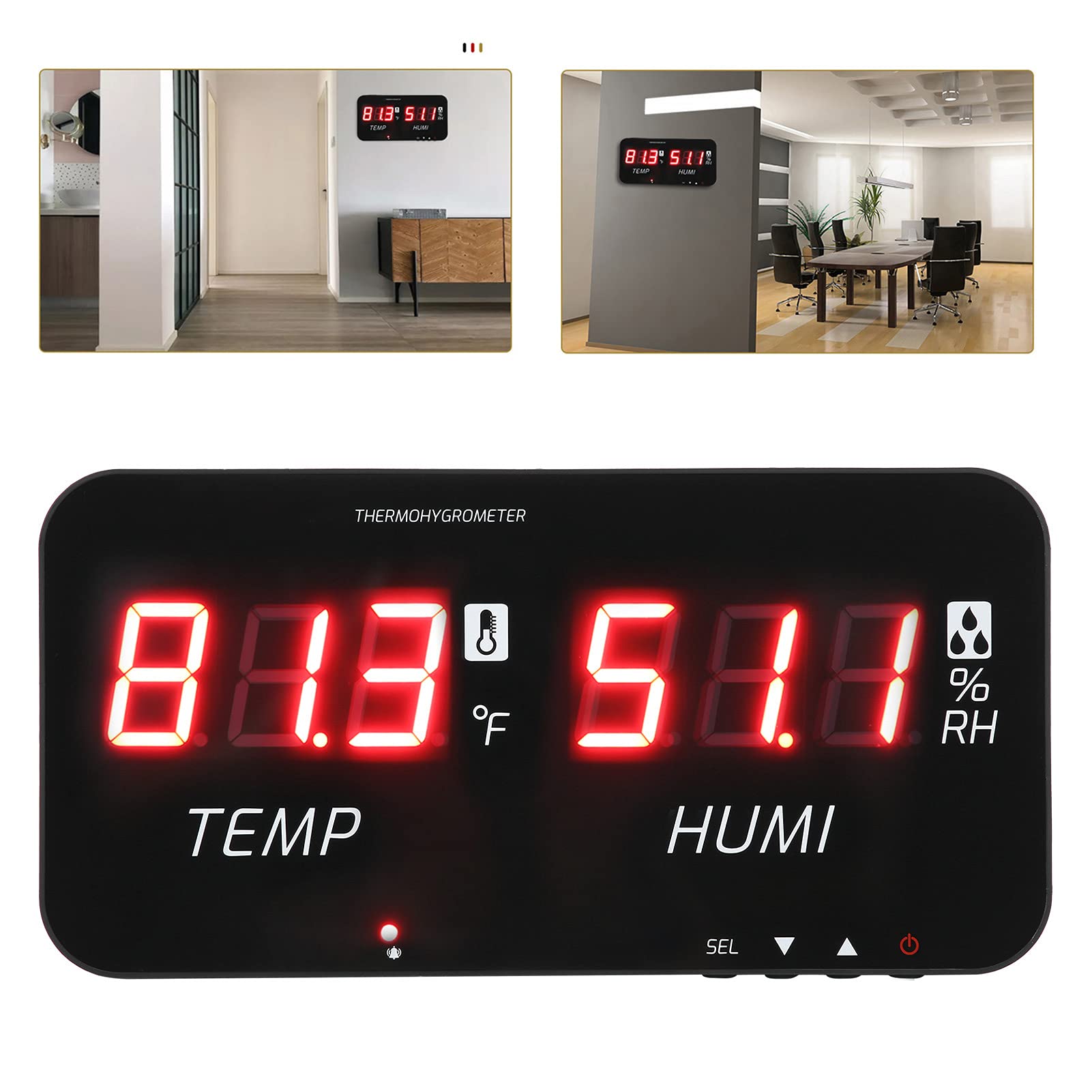 Cocoarm TA623A Thermometer Hygrometer ABS LED Temperatur Luftfeuchtigkeitsmesser DC5V mit SHTC3 Sensor Großes Display mit Hintergrundbeleuchtung Alarmeinstellungen für Industrie Lager Gewächshaus Büro