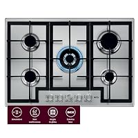 AEG HGB75400SM Piano Cottura a Gas 75 cm 5 Fuochi Griglie in Ghisa Inox