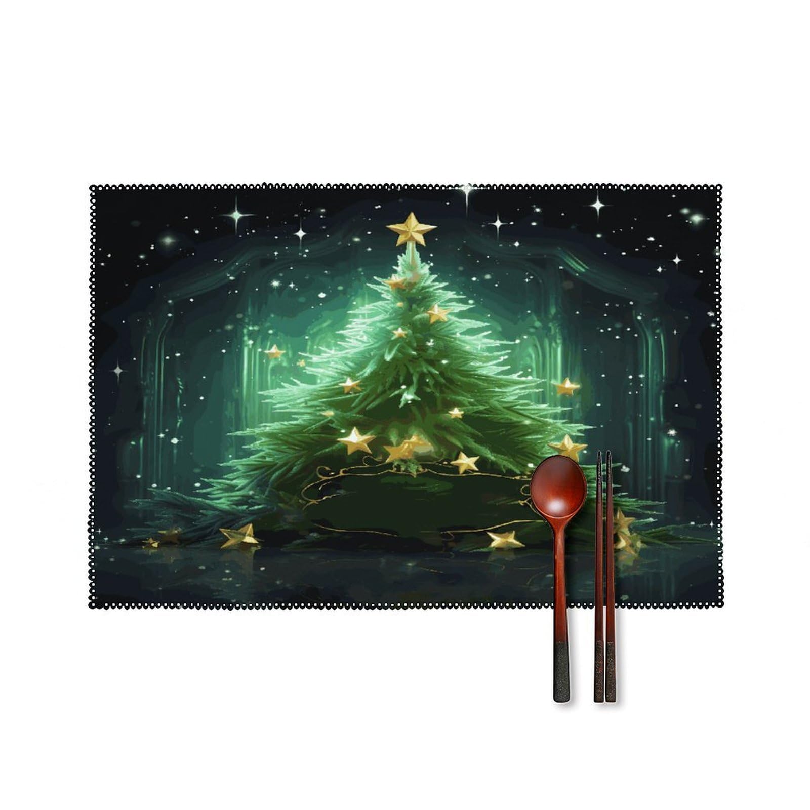 Fekiloot Style Green Christmas Tree Placemats Set Of 6,Table Mat