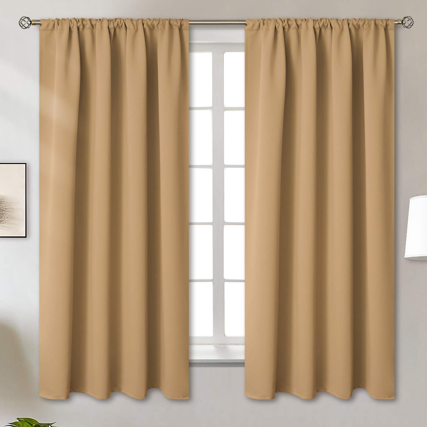 BGment Rod Pocket Blackout Curtains for Bedroom - Thermal Insulated Room Darkening Curtain for Living Room, 42 x 63 Inch, 2 Panels, Khaki