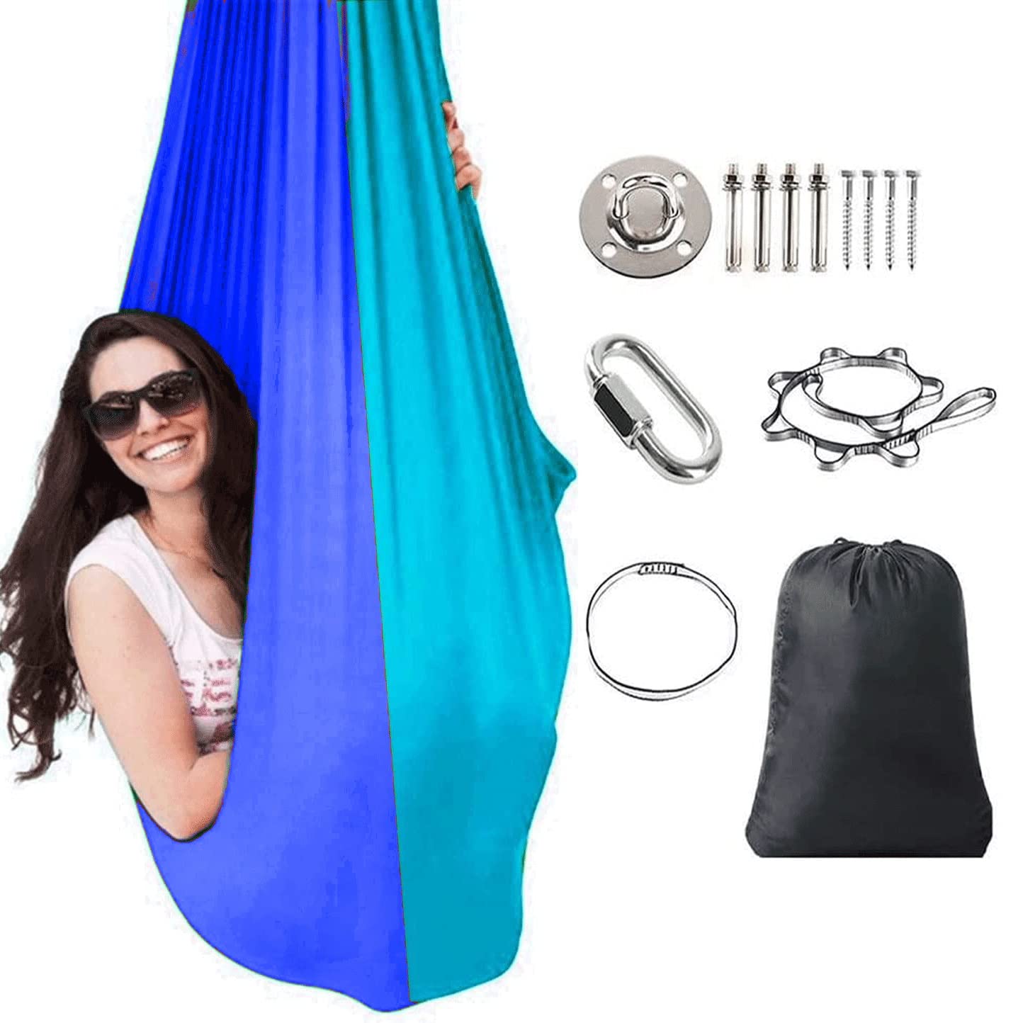 Puozult Sensory Swing For Kids Indoor And Outdoor, Therapy Swing For Kids And Adults, Double Layer Nylon Reversible Autism Hammock Swing, Holds Up To 240lbs (Color : H, Size : 230 x150CM/91x59in)