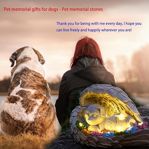 Miniatura 6 de Piedra conmemorativa para perros, piedra conmemorativa para mascotas con estatua solar de ángel, ideal para jardín o conmemoración de lápida