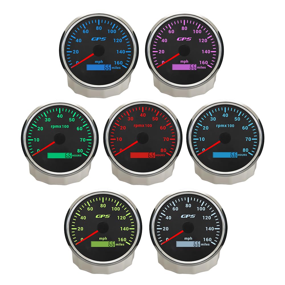 ELING Compte-tours GPS 110 mm 0-160 MPH avec affichage de la vitesse 0-8000 tr/min avec rétroéclairage 7 couleurs 12 V 24 V pour course automobile