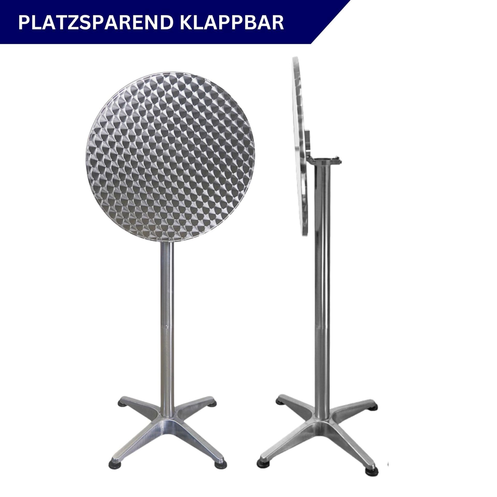 CHEFGASTRO Stehtisch höhenverstellbar mit Husse klappbar Rund HxØ 75-115x60cm Bistrotisch In- & Outdoor Aluminium MDF-Platte mit Edelstahlbeschichtung Silber Gastro wetterfest Klapptisch Gartentisch
