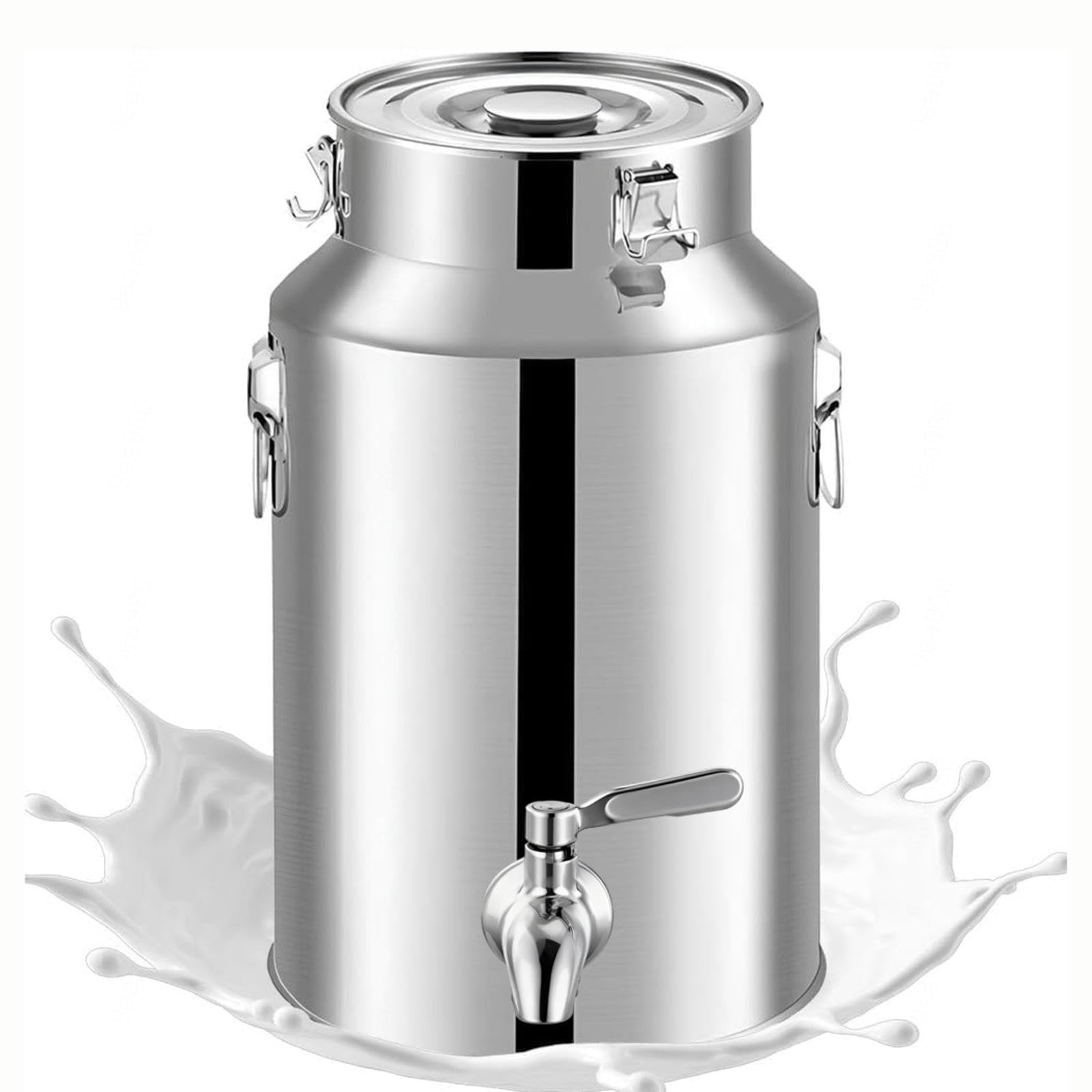 Cubo de acero inoxidable con grifo, recipiente de almacenamiento de 42 litros con tapa para leche, vino y otros líquidos o sólidos, solución de almacenamiento duradera de cocina
