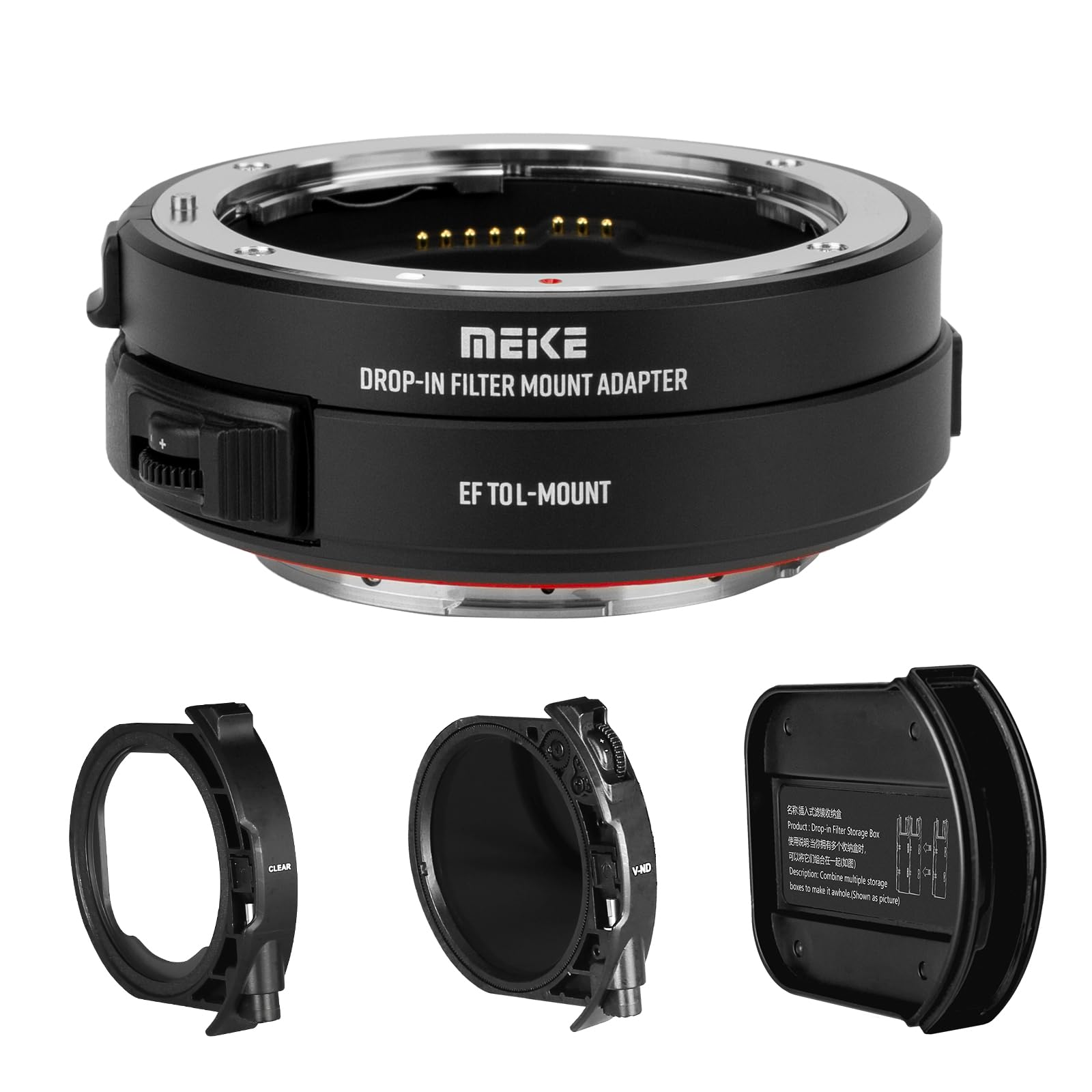 Meike EFTL-C VND Metall AF Mount Objektivadapter mit Drop-in variablen ND- und UV-Filtern Konverter für Canon EF/EF-S Objektive auf Lumix Sigma L spiegellose Kameras S1 S1R S9 S1H FP