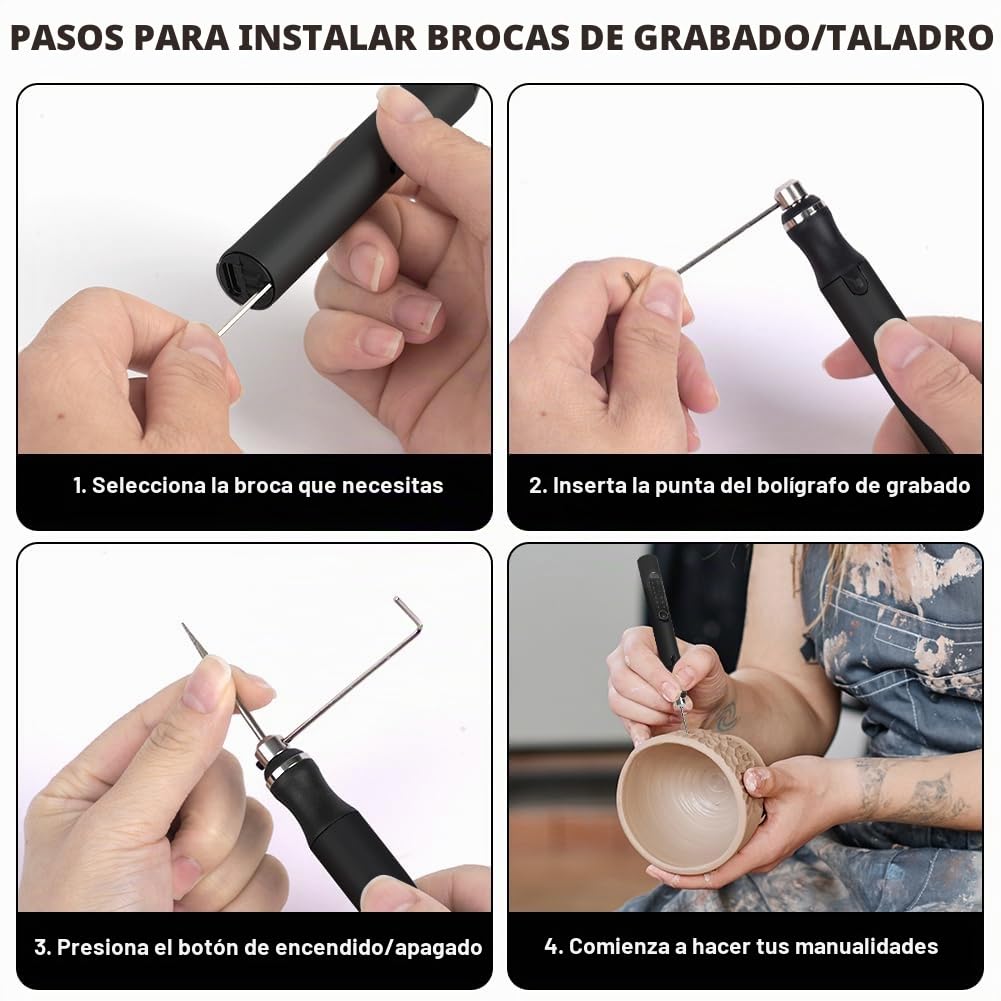 Ainiv Grabado Pluma Herramientas Eléctrico, Recargable Inalámbrico Engraving Pen por USB, DIY Micro Grabador con 30 Herramientas de Tallado Rotativas para Tallar Vidrio, Madera, Metal, Piedra (Negro)