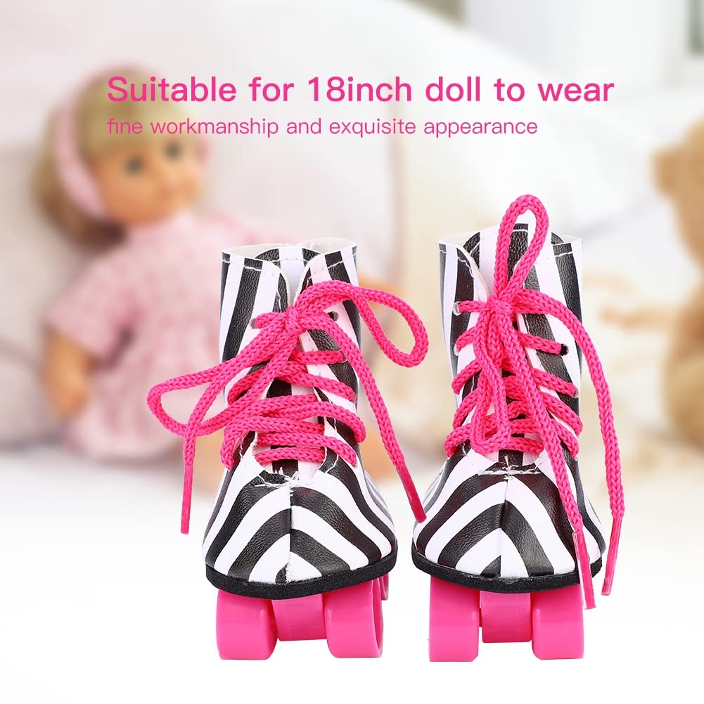 Generic Scarpe da Skate a Rotelle per Bambole Alla Moda da 18 Pollici Accessorio per Bambole Leggero di Alta qualità per Giocattoli per , Rosa (Strisce nere)