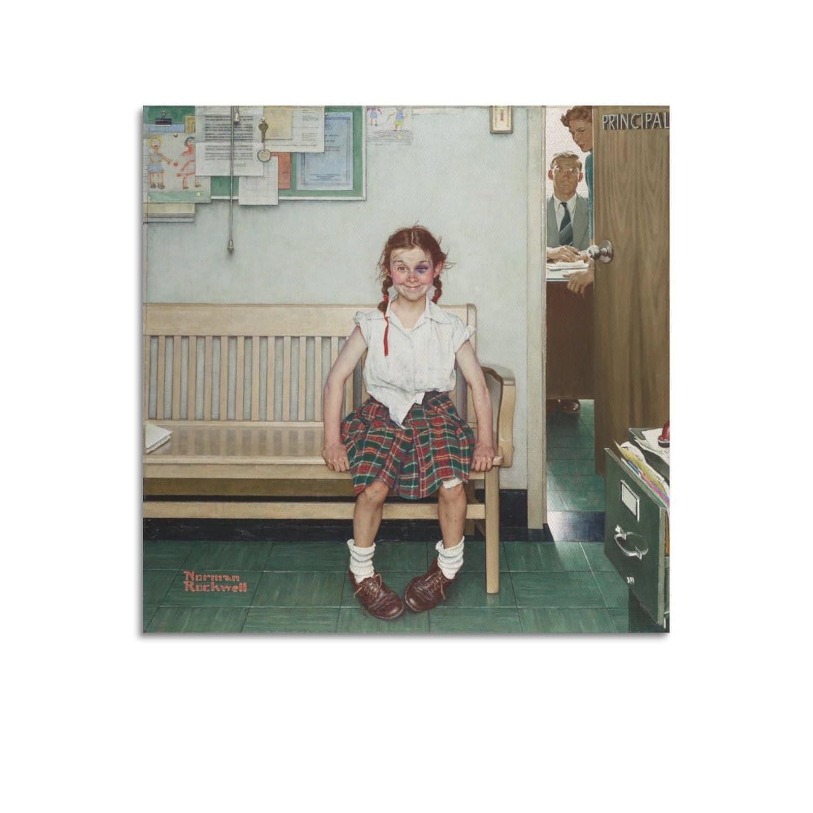 Drynda Unframe-Style Norman Rockwell Poster The Shiner Decorative Painting Canvas Wall Art Living Rooms Bedroom Painting 16X16inch(40X40cm)
