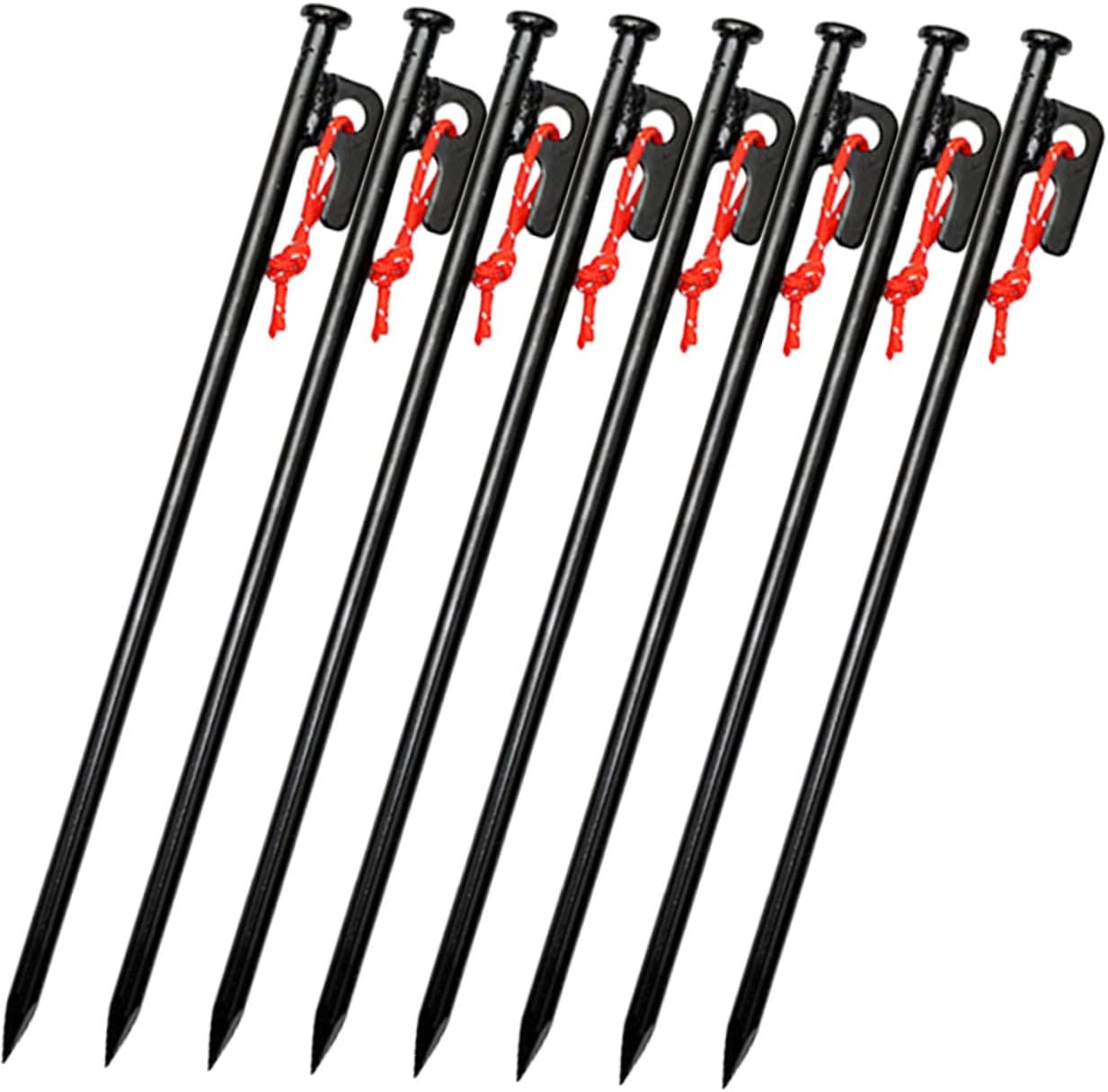 Luxshiny 8pcs Heavy Duty Tent Stakes Ground Pegs 30cm Black Steel Tent Fixing Stakes with Storage Bag for Outdoor Camping and Hiking Shelter Anchors