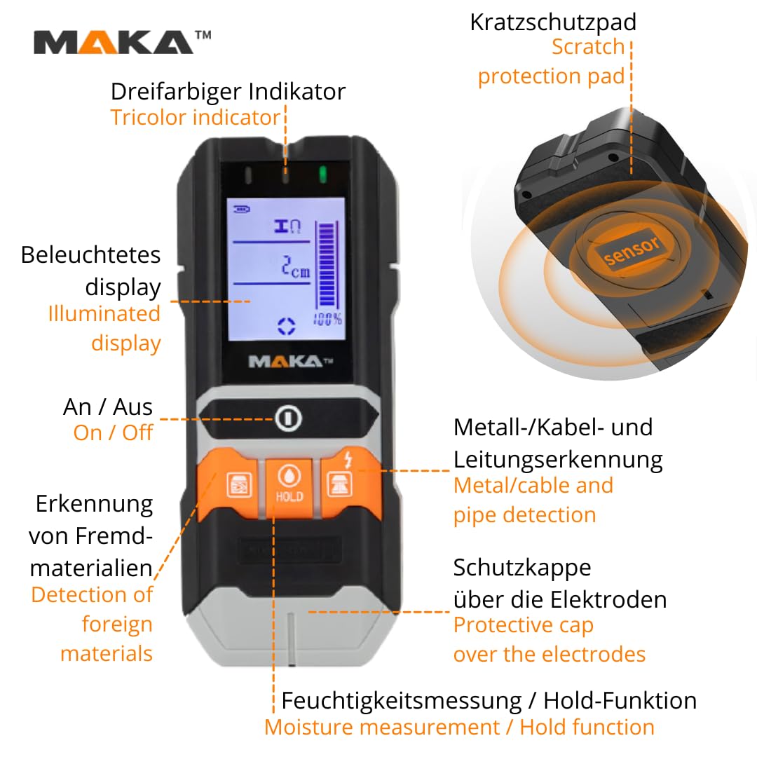 MAKA 5 In 1 Digitale Multidetector Leidingzoeker Koper Metaal Hout En Vocht Meting 598970671