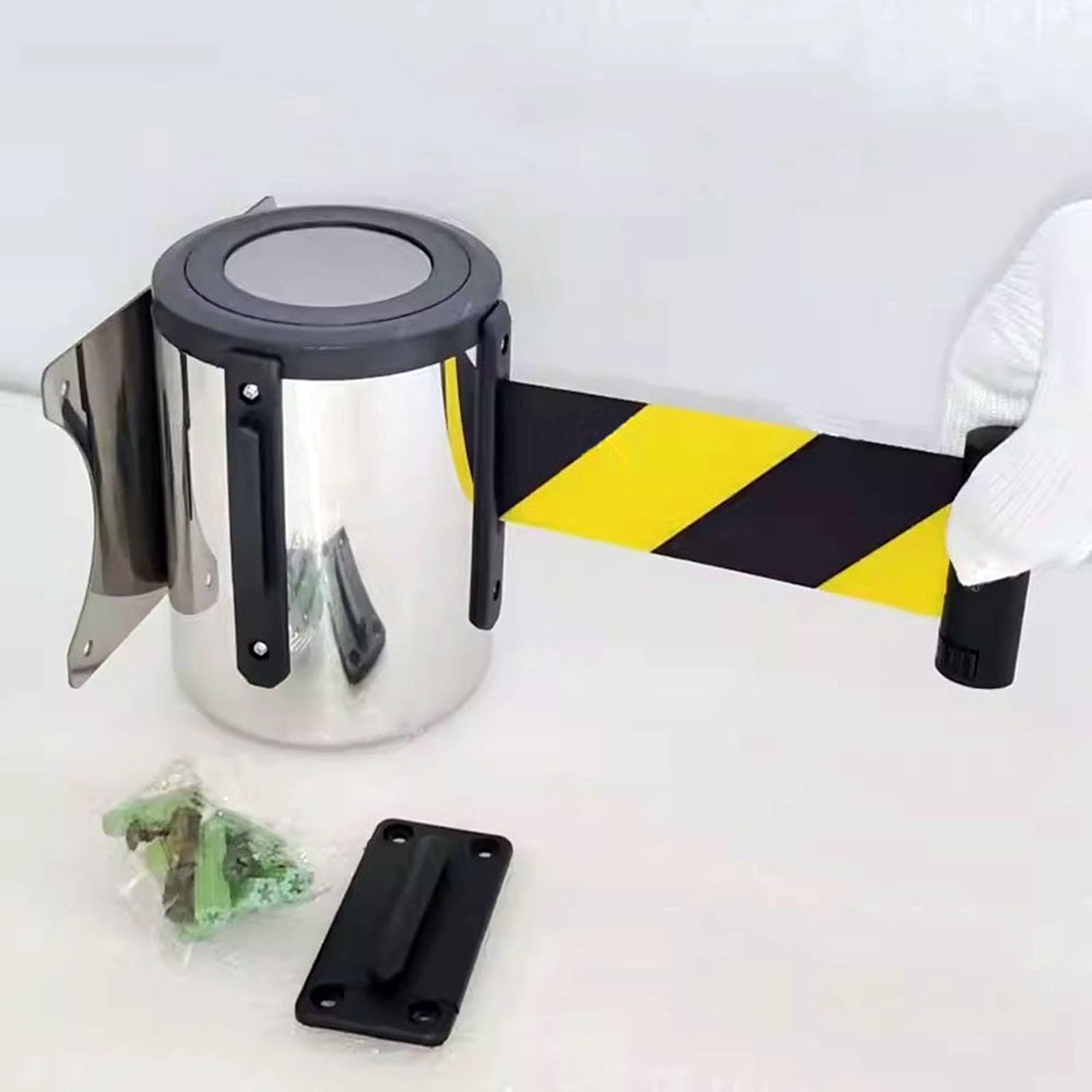 CAIFEXUE Queuing Safety Tape Cordon - Retractable Belt Barrier, Stainless Steel Housing with Mounting Accessories, 2/3/5/10M Optional/a/10M(32Ft)