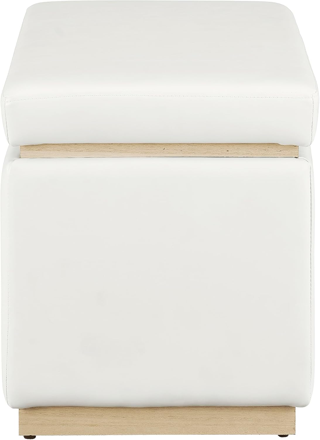 Linon Lexington White Faux Leather Upholstered Rectangular Storage Ottoman with Natural Wood Accent