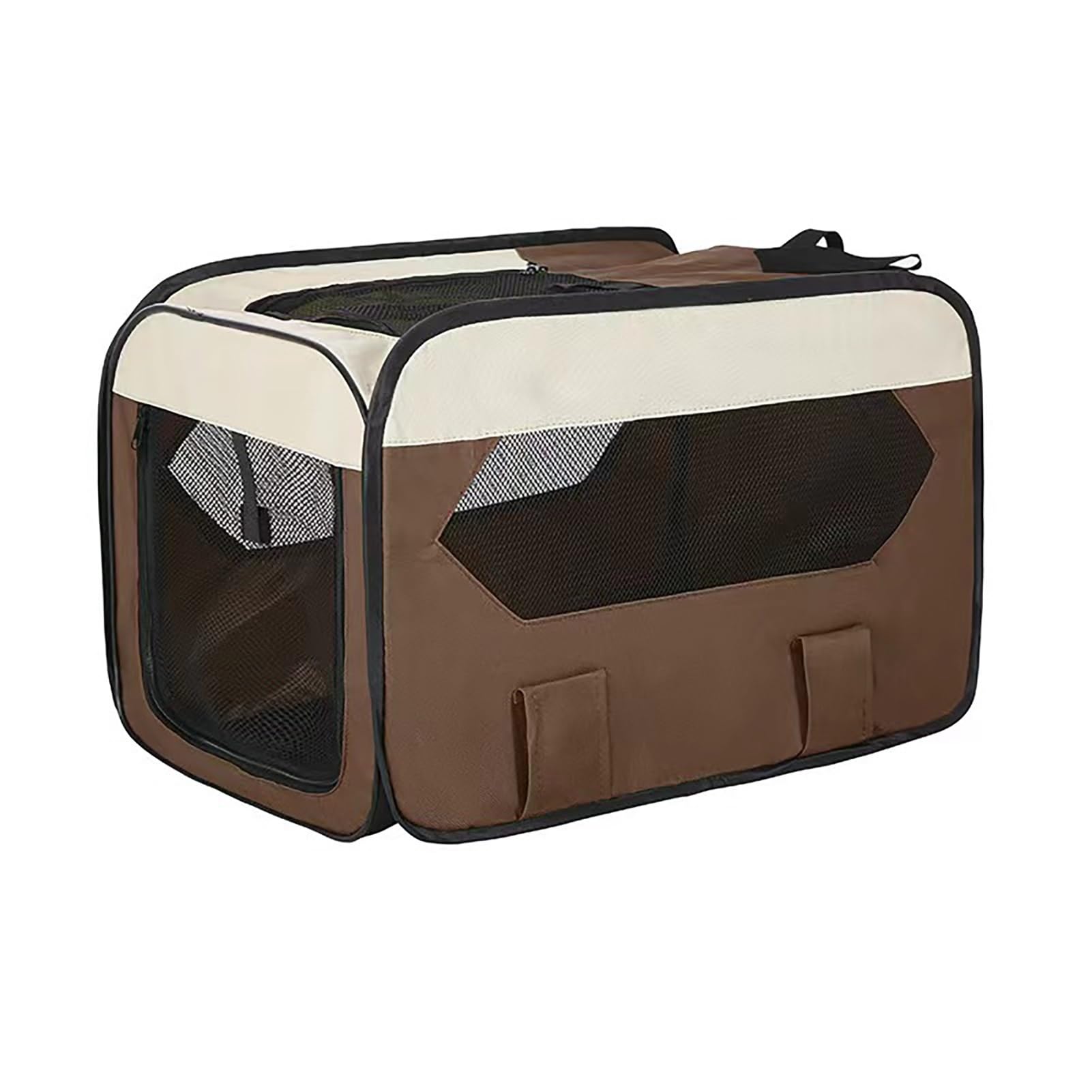 Foldable Dog Crate, Cat Box for Car: Transport Box for Pets Travel, Portable, Safe, Breathable, Outdoor Pet Cage with Safety Belt (Brown, 80 x 56 x 56 cm)
