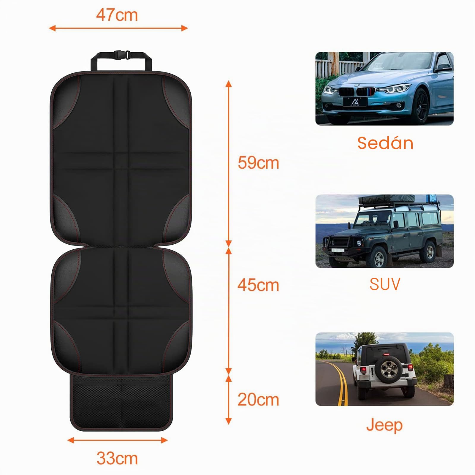 GreHom 2 Piezas Protector Asiento Coche Silla, Universal Funda Coche Asiento Compatible con Organizador Bolsillos, Antideslizante Impermeable Protector Seguro para Asiento Infantil