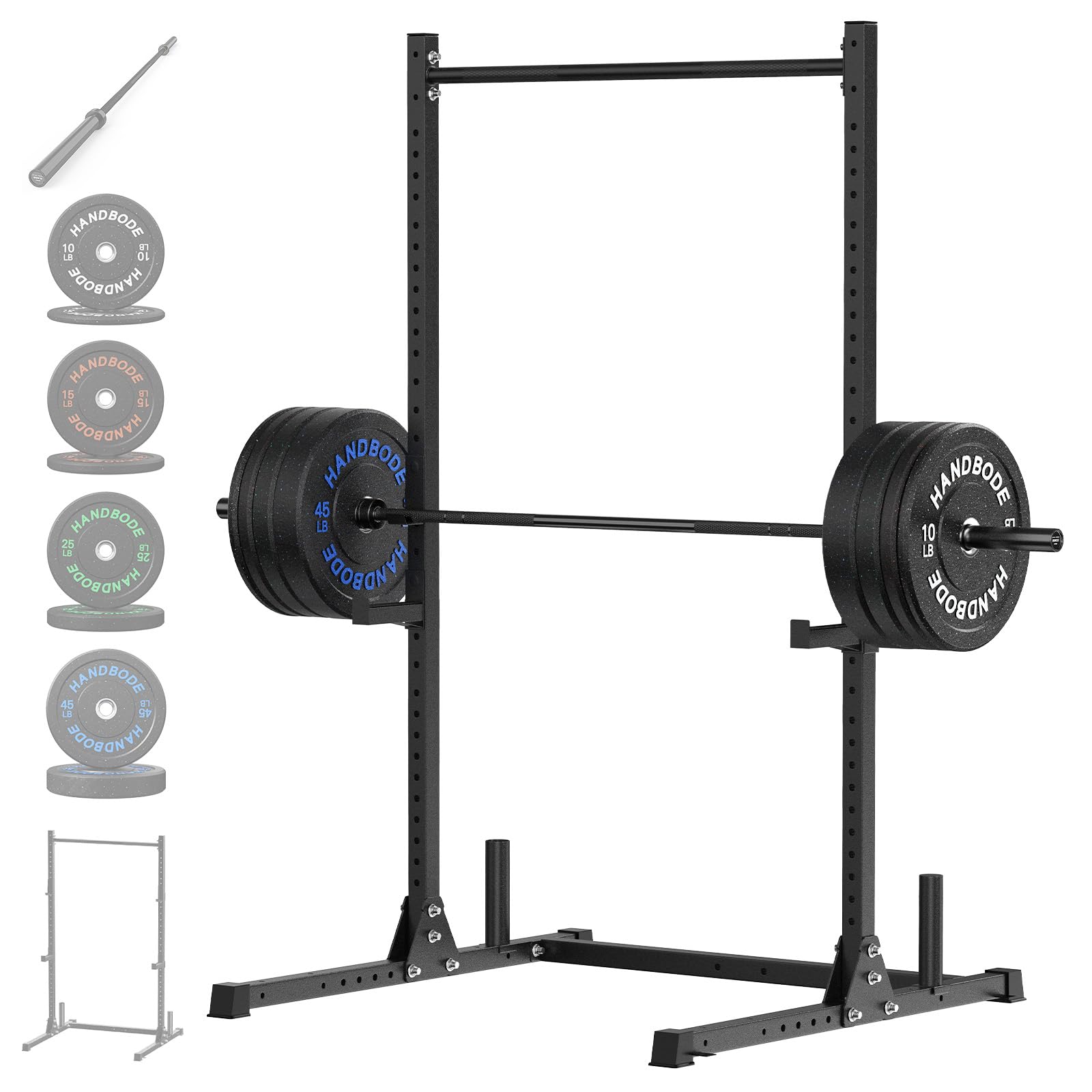 HANDBODE Squat Rack, 7ft Barbell, Weight Plates Set 190 lb, Home Gym Equipment, Black