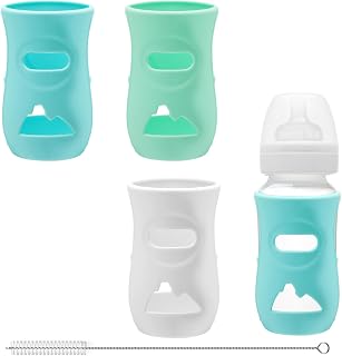 ZMDMAH Pack de 3 fundas de silicona para biberones, portabiberones irrompibles, 240 ml, cubierta anticaída para biberones apta para botellas Philips Avent, sin BPA (blanco/azul/verde)