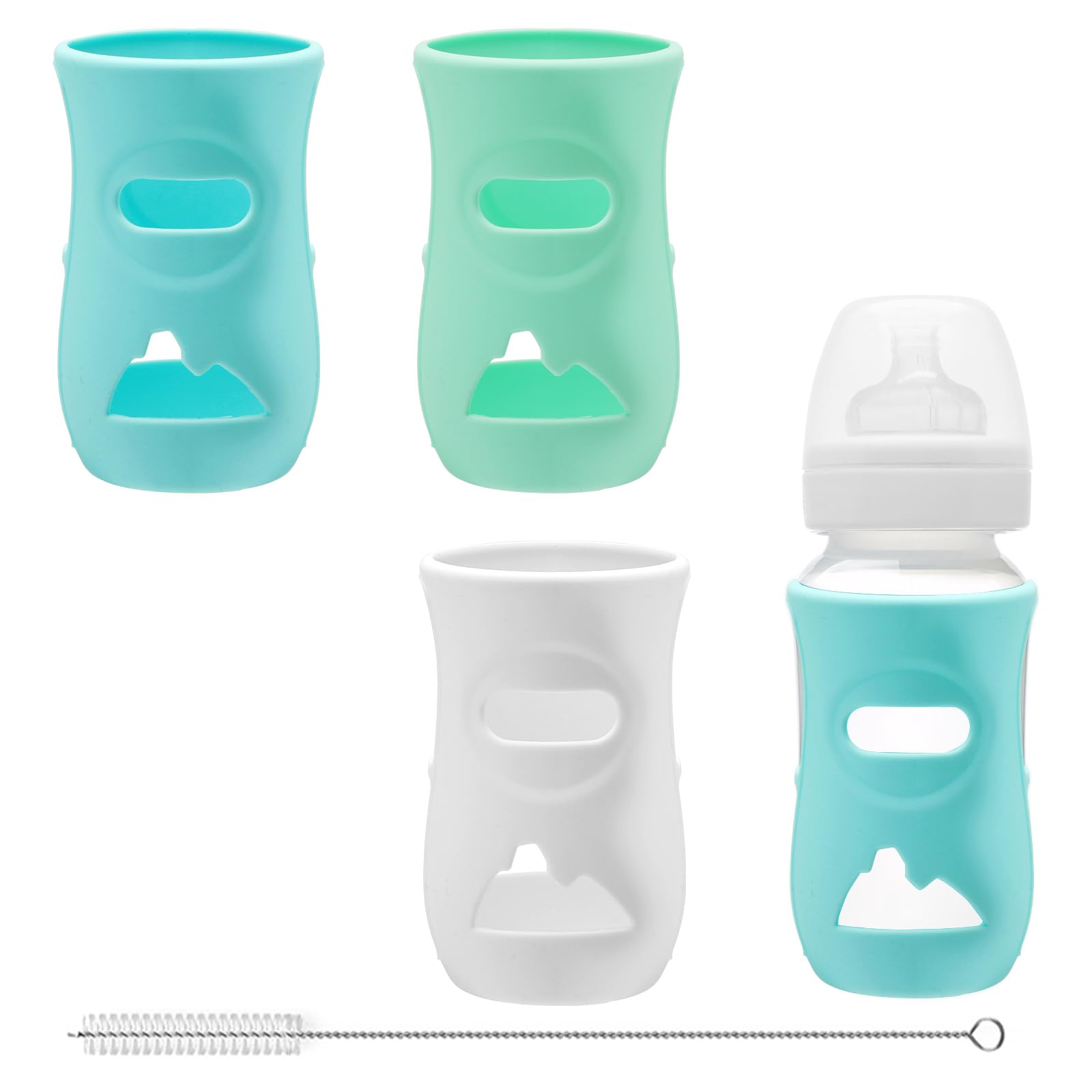 Confezione da 3 contenitori in silicone per biberon da 240 ml, infrangibili, copertura anti-goccia per biberon, adatti per bottiglie Philips Avent, senza Bpa (bianco/blu/verde)