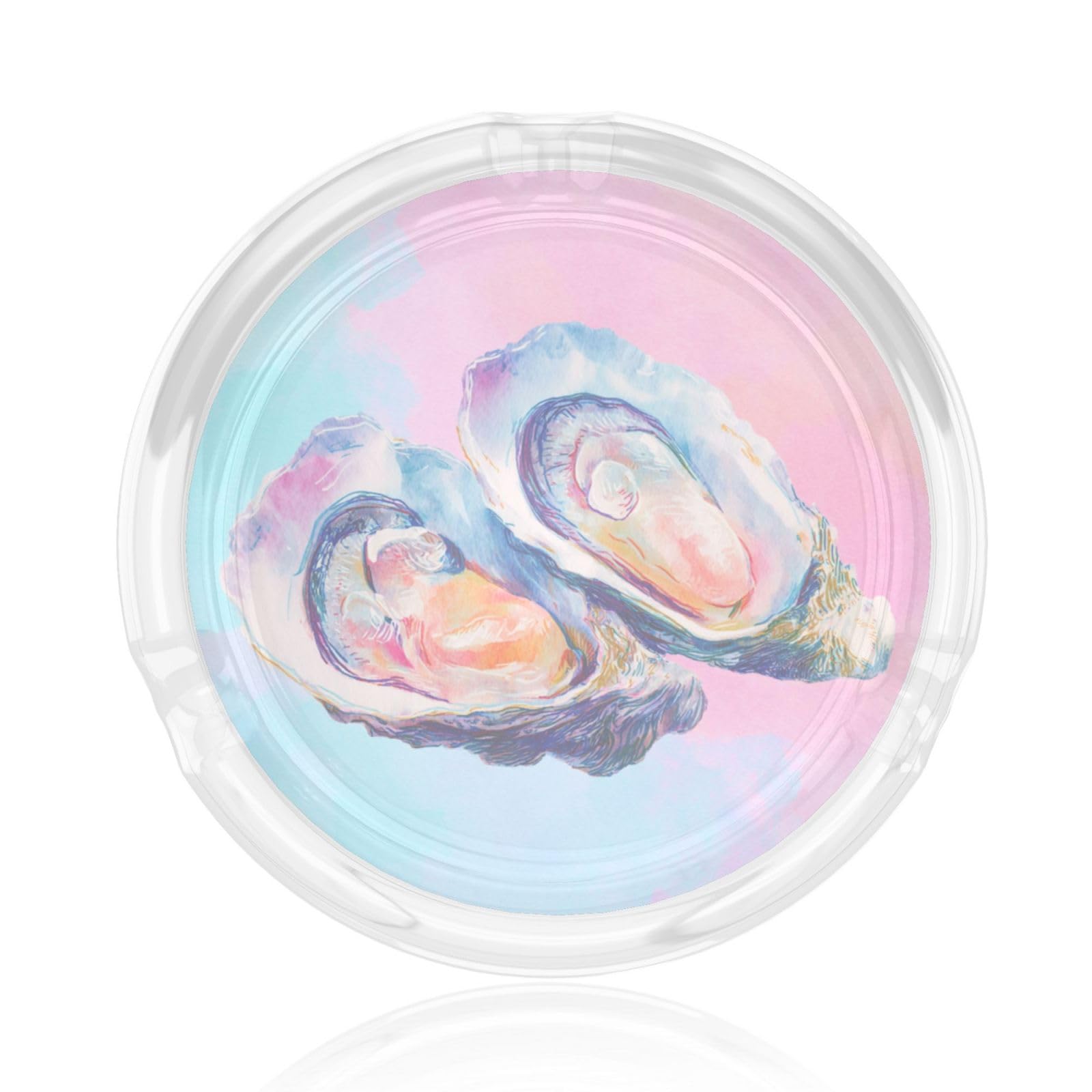 Watercolor Two Oysters On Pink And Blue Glass Ashtray For Cigarettes Ash Trays Case For Home Office Decor