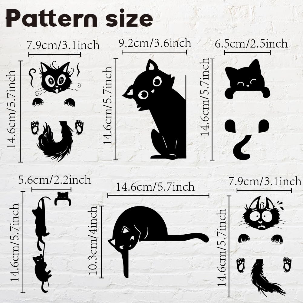 AHANDMAKER 6 Types Mignon Chat Noir Cartoon Interrupteur Autocollant Mural Chat Noir Dessin Animé Autocollant Mural Créatif Peeping Cat Interrupteur Interrupteur Autocollant