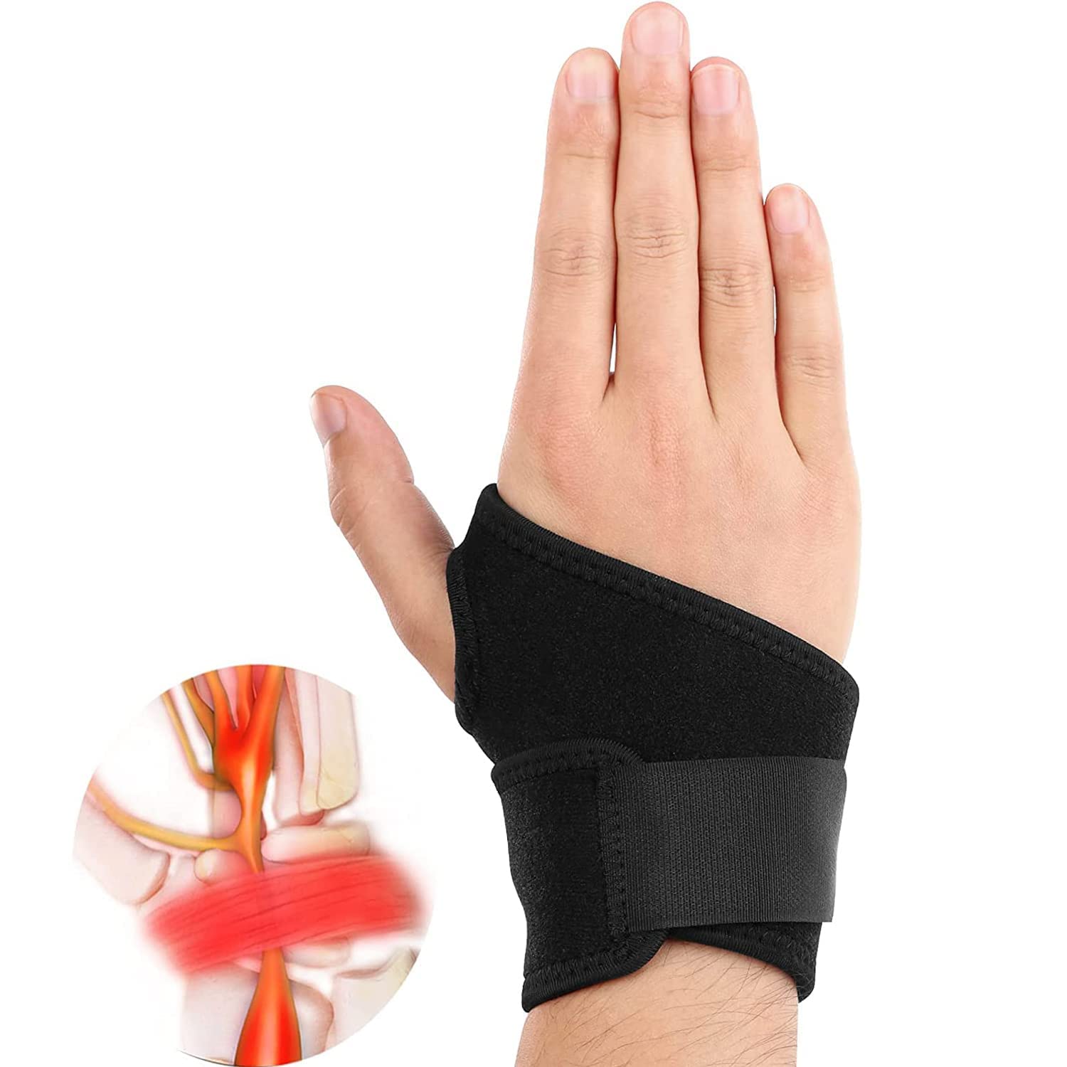 Carpal Tunnel Wrist Brace for Tendinitis and Arthritis,One Hand Adjustable Compression Wrist Support Wrap with uncomfortable Relief - Comfortable Lined Fits Both Hands(2pcs)