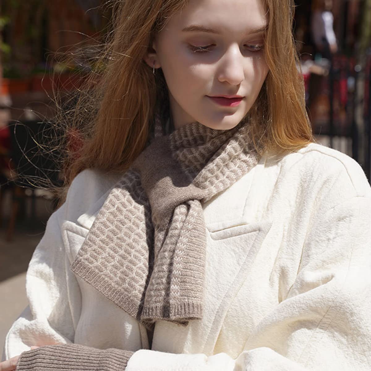 YUONNY Cachemira Pura Bufanda de Cuello de Punto, Mujer Pañuelo Cálida de Punto con Ojo de Cerradura, Moda Braga Cuello Otoño Invierno Calentador de Cuello Suave Cachemira para Regalos Deporte Coffee