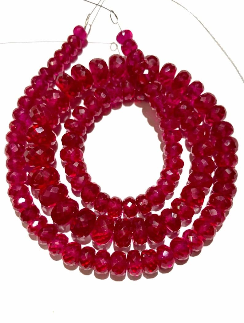 Corindon rubis naturel perles rondes facettées 6x9 mm pour création bijoux de colliers