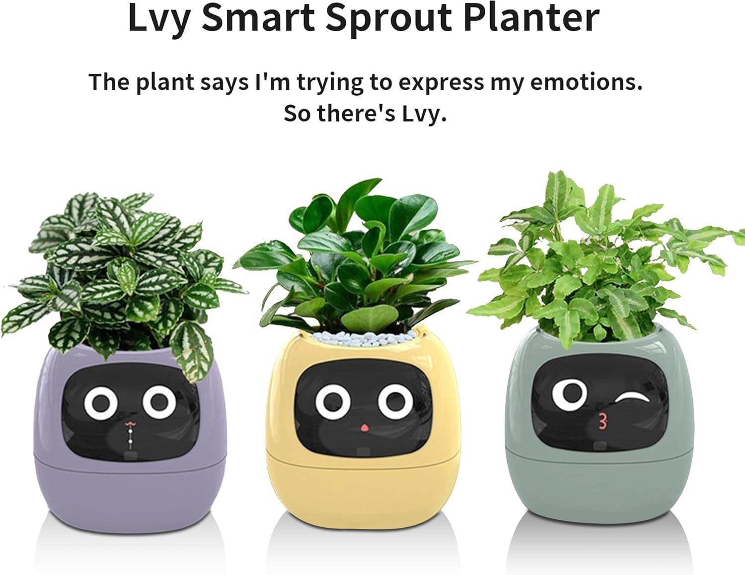 Plantagotchi™ Smart Plant Pot,Smart Flowerpots, Smart Pet Planter Robot Guidance on Plant Care with Emojis (Yellow)