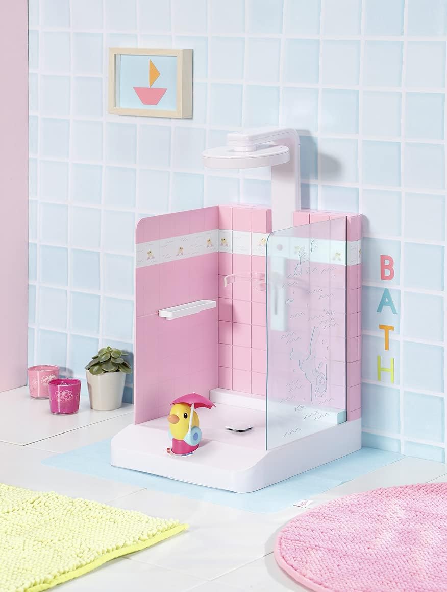 BABY born Bath Walk-in Shower for 43cm Dolls - Easy for Small Hands, Creative Play Promotes Empathy & Social Skills - for Toddlers 3 Years & Up - Includes Adjustable Showerhead & Bath Mat