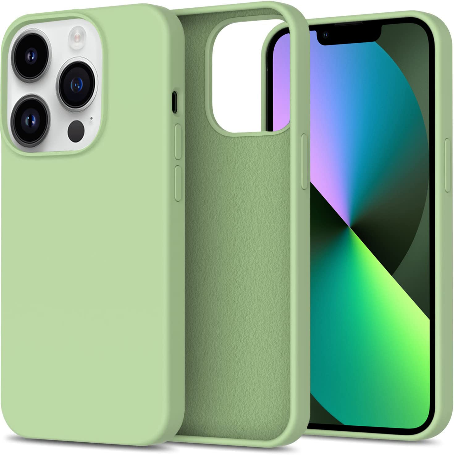 SAMARTH ENTERPRISE Microfiber Candy Case Compatible for iPhone 14 PRO, Shockproof Slim Back Cover Liquid Silicone Case (Matcha Green)