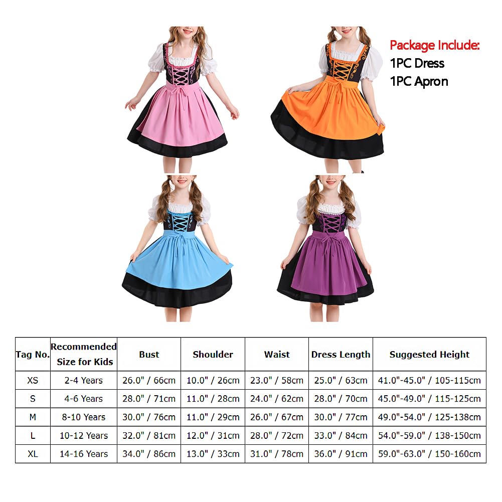 OBEEII Dirndl Mädchen-2Stück Set Dirndl Kleid mit Trachtenbluse und Schürze Bayerisches Tracht Deutsche Oktoberfest Trachtenkleid