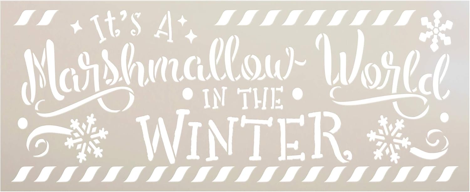 Marshmallow World Winter Stencil by StudioR12 | DIY Christmas Holiday Home Decor | Craft & Paint Wood Sign Reusable Mylar Template | Snowflake Wonderland Gift Select Size (13.5 inches x 5.5 inches)