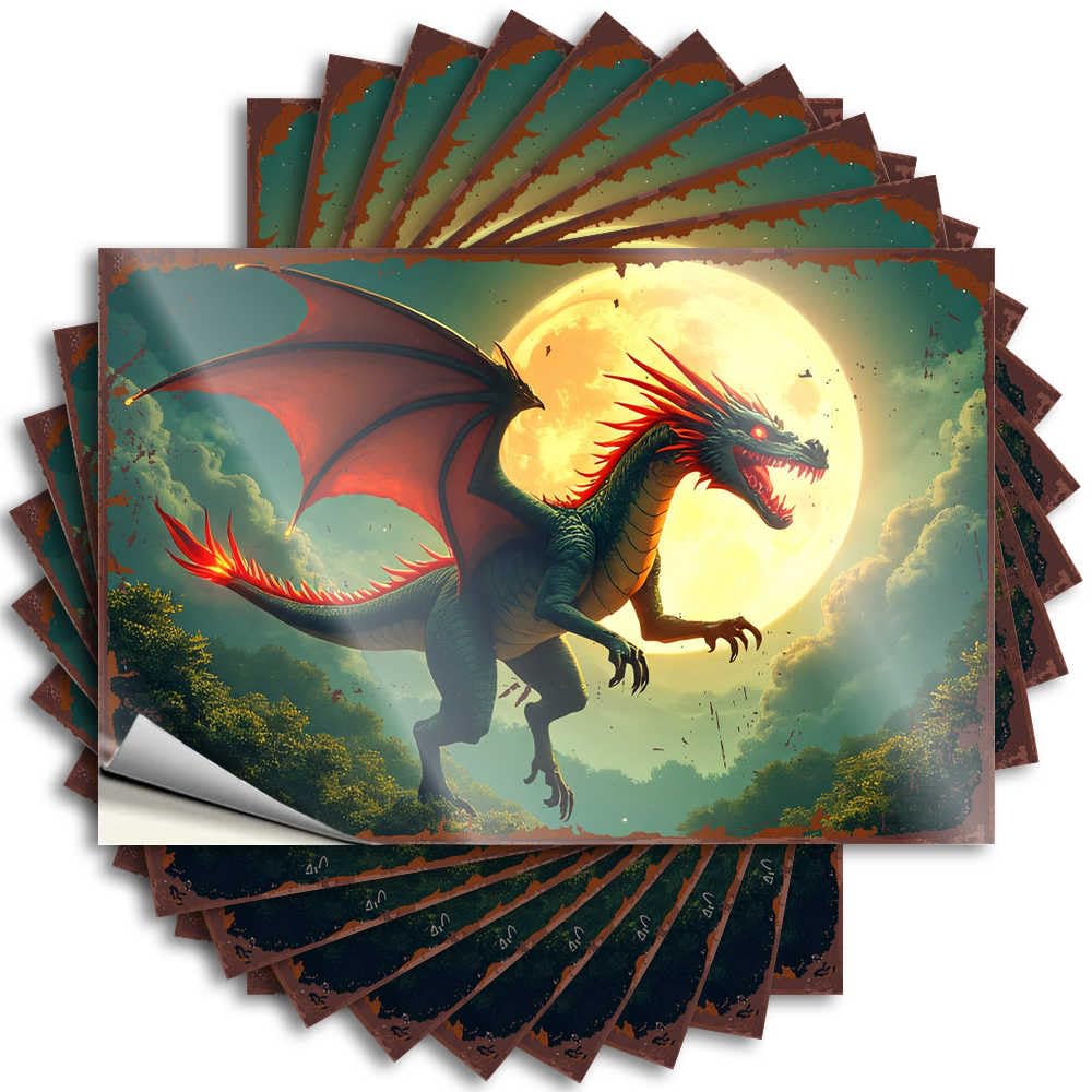 Saying Small Room Decor Durable Vinyl - Fiery Dragon Soaring Against A Full Moon Sky Bumper for Motorcross Use(8X12CM)