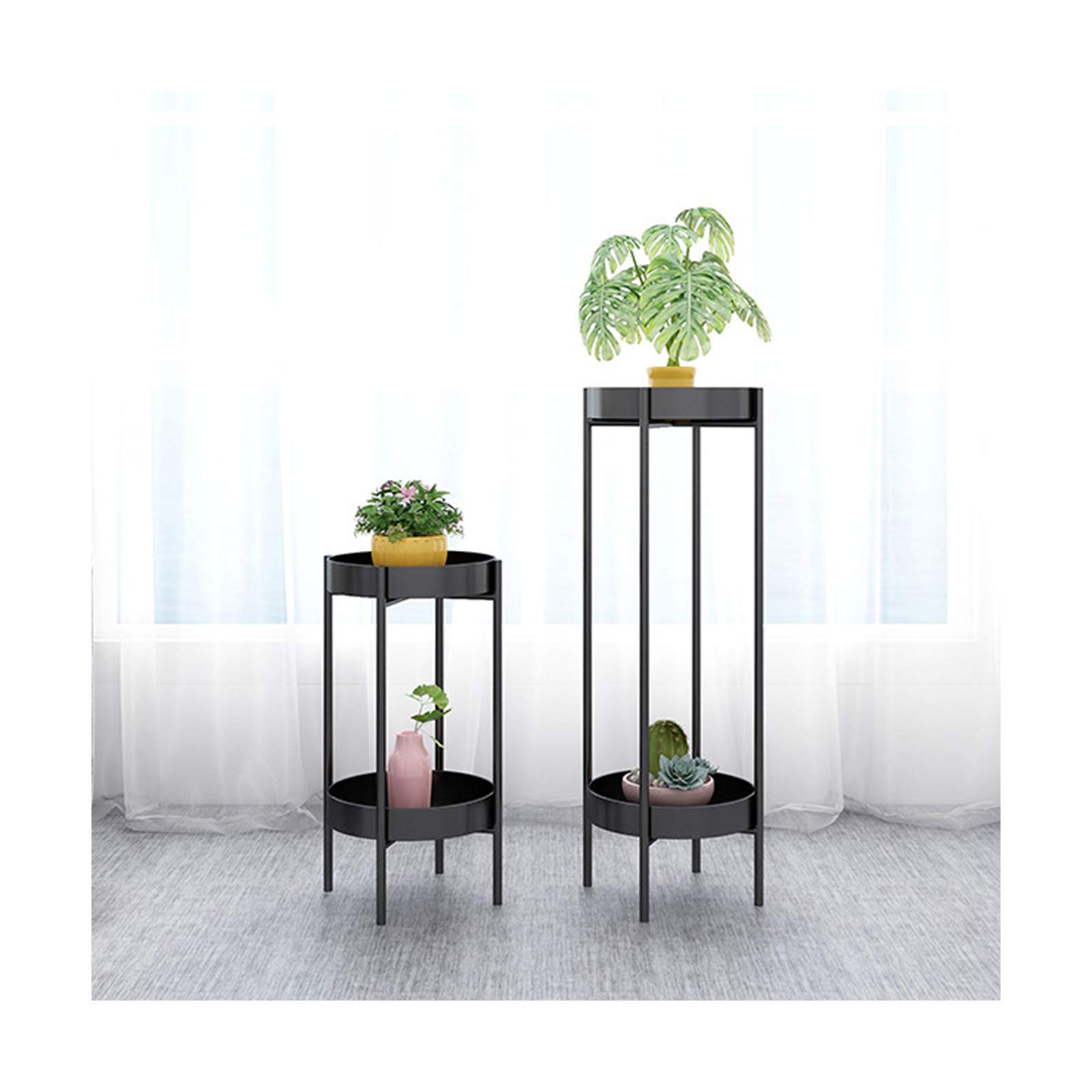 Tavolino da salotto con supporto per piante in metallo a 2 livelli, robusto portavasi da fiori Decorazione per balcone Supporto per fiori Mensole per fiori in ferro battuto per soggiorno all