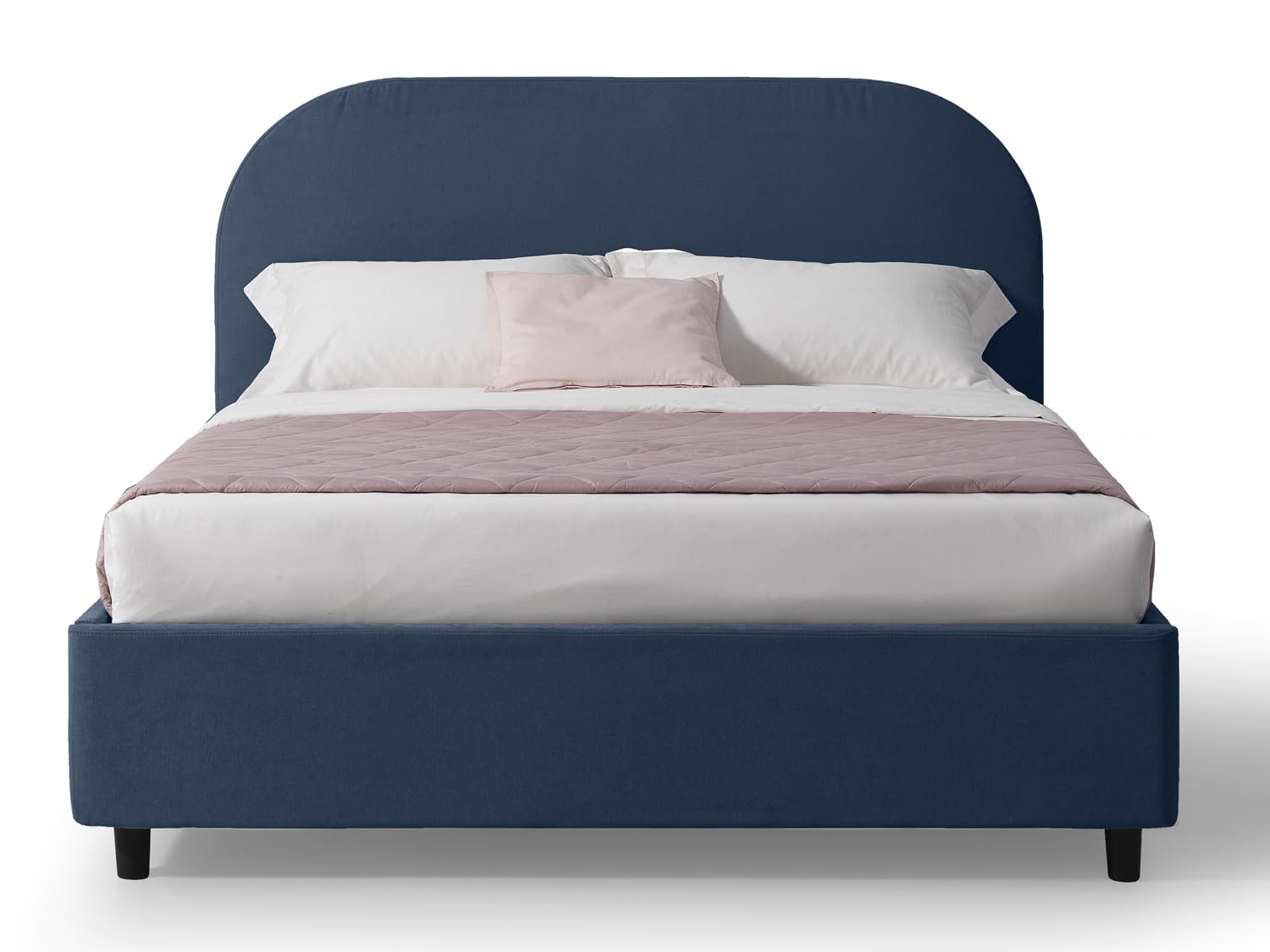 EVERGREENWEB Letto Matrimoniale con CONTENITORE Salvaspazio 160x190cm, Testiera Stondata in Tessuto Blu Imbottita, Moderna Struttura RINFORZATA Facile e Veloce da Montare, Rete a Doghe in Legno, CADIZ