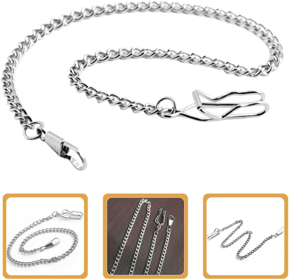 LIOOBO 2pcs Silver Metal Pocket Watch Chains for Vintage Trousers