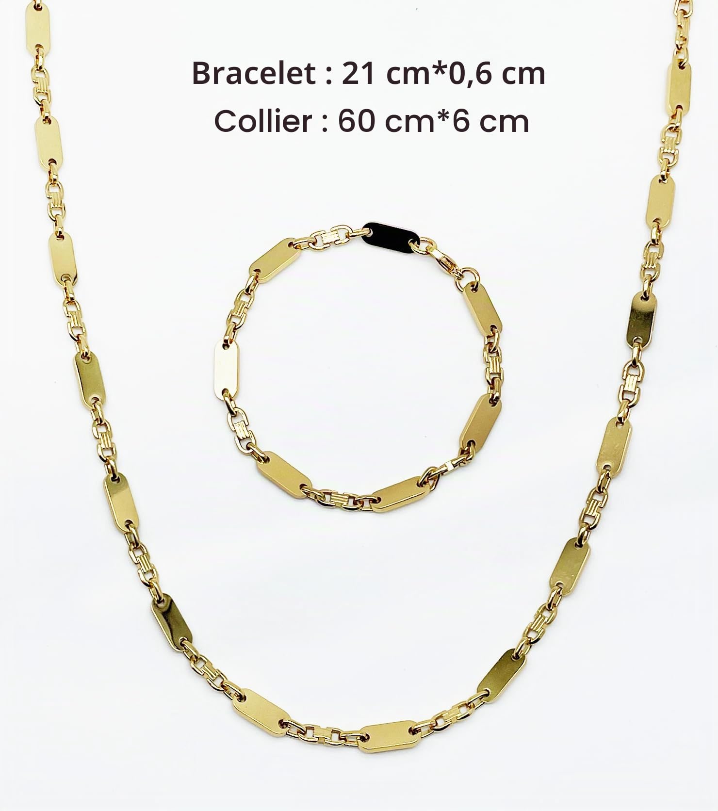 Chaîne en acier inoxydable pour homme - 21 cm - Design de haute qualité - Chaîne à étrier tendance (doré)