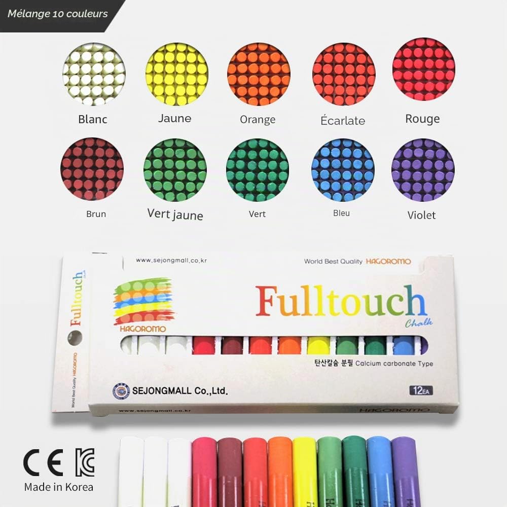 Hagoromo Fulltouch Lot de 12 craies mixtes 10 couleurs