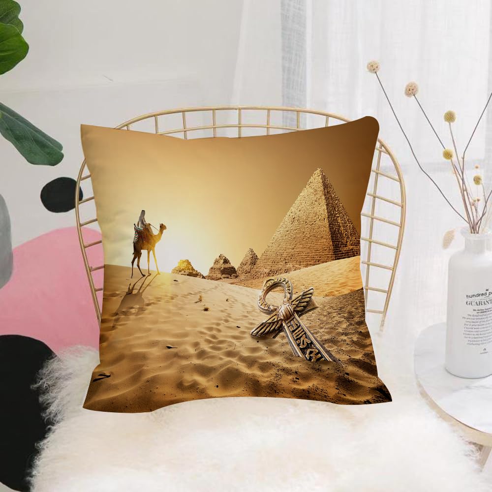 HYOSXW Cushion Cover,Throw Pillow Case Home Decorative for Living Room Bedroom Sofa Chair 16X16 Inch,Egyptian Travelers Desert Pyramid,Pillowcase 40X40cm