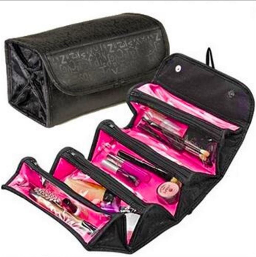 Charles William Black Travel Cosmetic Make Up Toiletry Case Bag Wash Bag Organiser Pouch Button Close